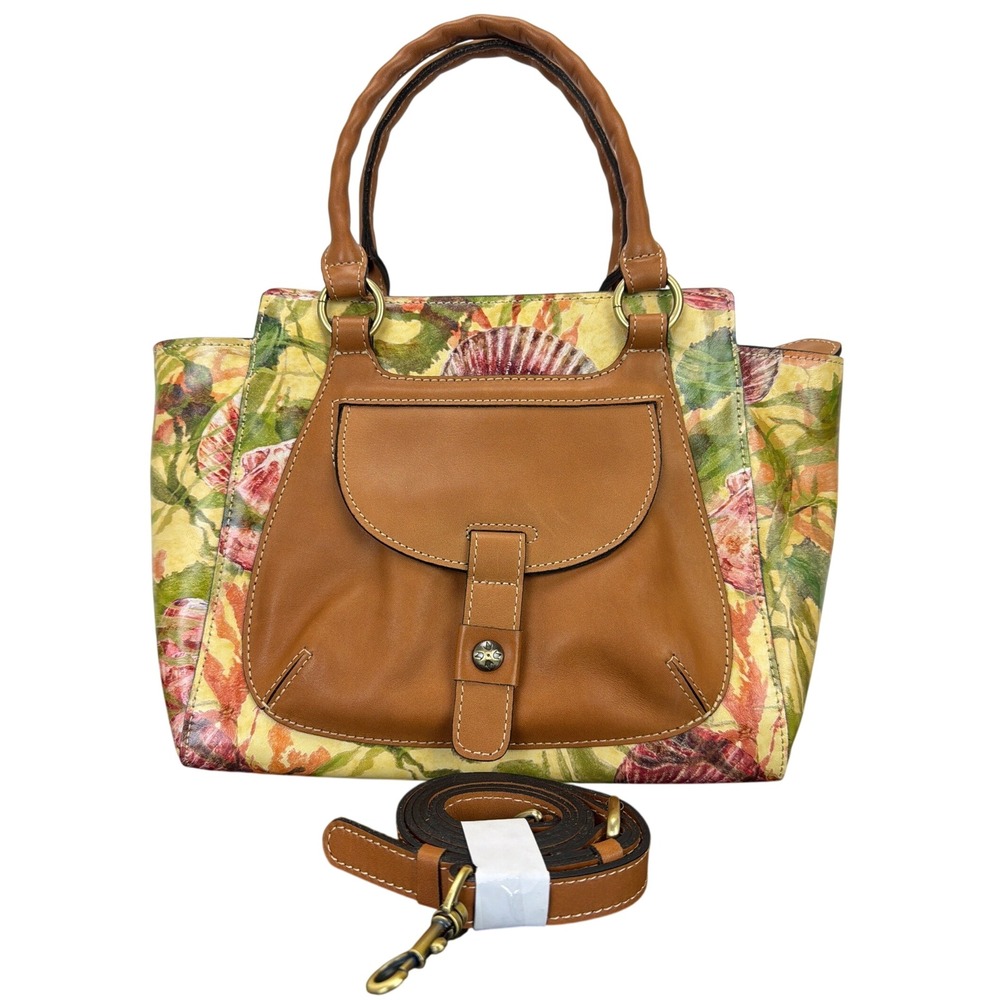 Patricia Nash Terrasini Seashore Floral Leather Satchel Convertible Crossbody